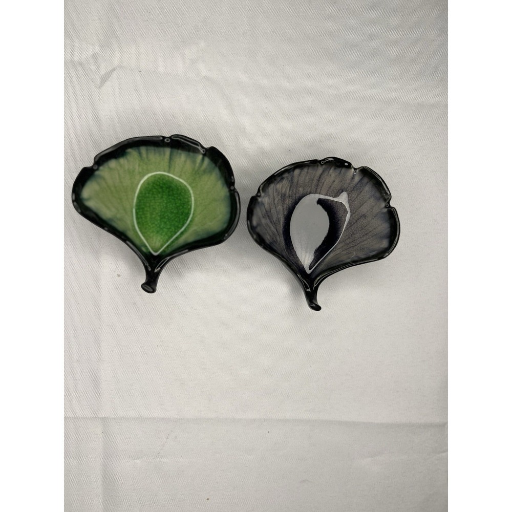 Crate & Barrel Ginkgo Leaf Dipping Dishes Set of 2 Japan Green Purple